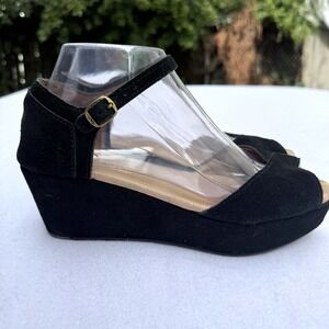 Toms Black Suede Wedge Sandals
